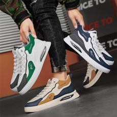 批发高帮秋季新款男士板鞋时尚皮革拼接免系带套脚日常休闲工作男鞋