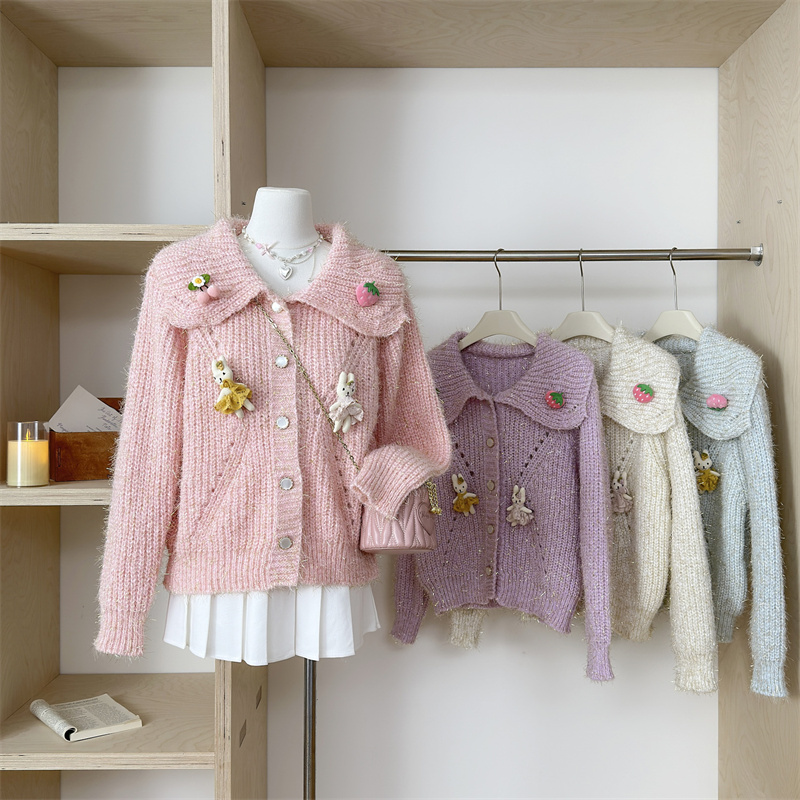 Franse babykraag trui jas voor dames in de herfst winter, met een high-end en chique Western stijl poppen gebreide cardigan_voghion.com