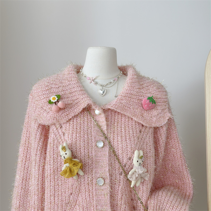 Franse babykraag trui jas voor dames in de herfst winter, met een high-end en chique Western stijl poppen gebreide cardigan_voghion.com
