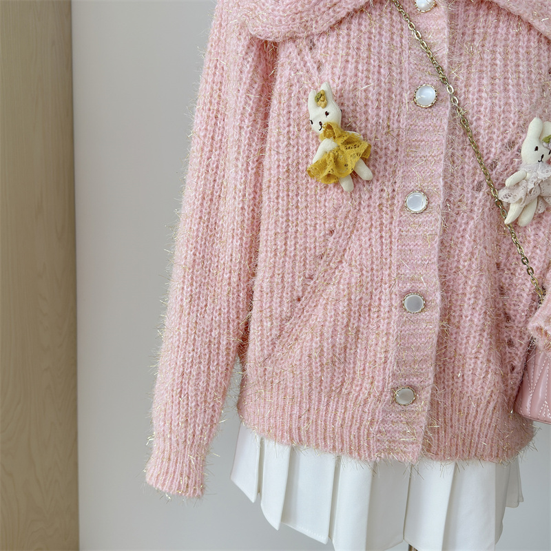 Franse babykraag trui jas voor dames in de herfst winter, met een high-end en chique Western stijl poppen gebreide cardigan_voghion.com