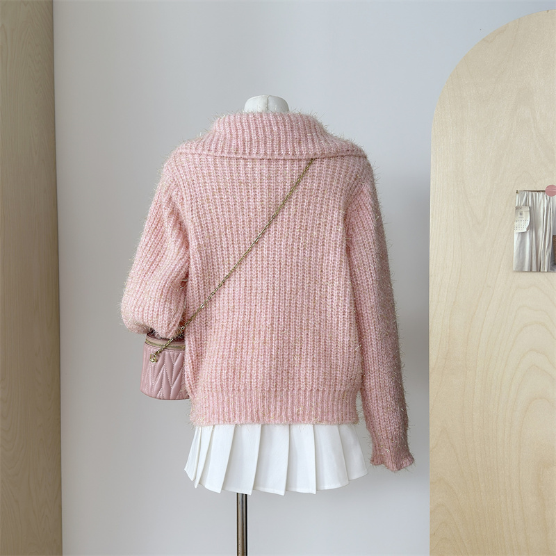 Franse babykraag trui jas voor dames in de herfst winter, met een high-end en chique Western stijl poppen gebreide cardigan_voghion.com