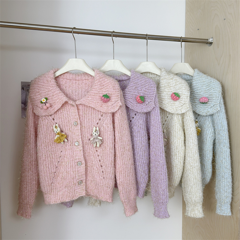 Franse babykraag trui jas voor dames in de herfst winter, met een high-end en chique Western stijl poppen gebreide cardigan_voghion.com
