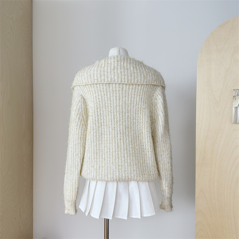 Franse babykraag trui jas voor dames in de herfst winter, met een high-end en chique Western stijl poppen gebreide cardigan_voghion.com