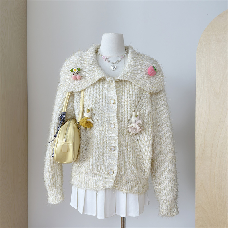 Franse babykraag trui jas voor dames in de herfst winter, met een high-end en chique Western stijl poppen gebreide cardigan_voghion.com
