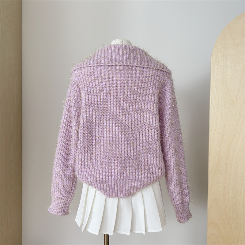 Franse babykraag trui jas voor dames in de herfst winter, met een high-end en chique Western stijl poppen gebreide cardigan_voghion.com
