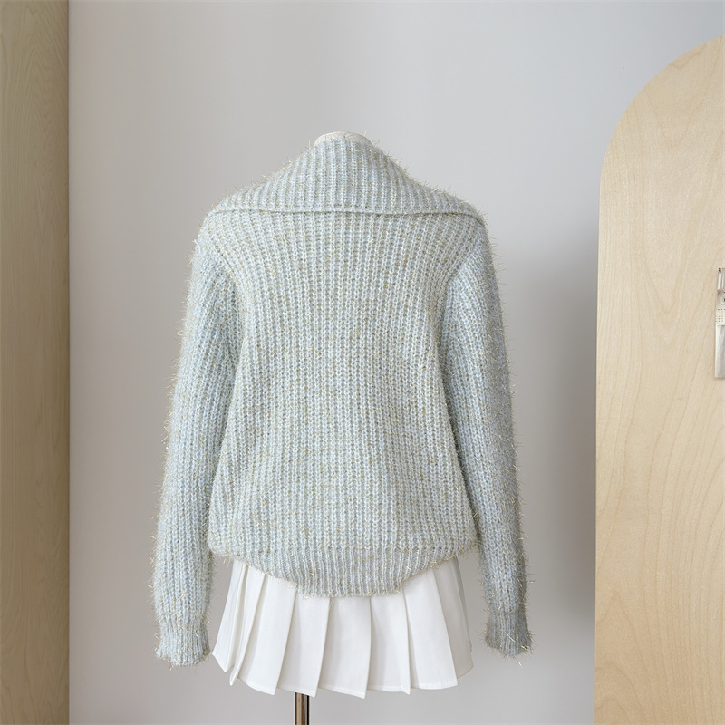 Franse babykraag trui jas voor dames in de herfst winter, met een high-end en chique Western stijl poppen gebreide cardigan_voghion.com