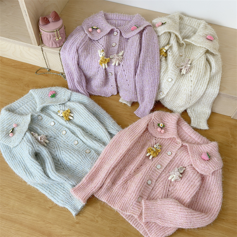 Franse babykraag trui jas voor dames in de herfst winter, met een high-end en chique Western stijl poppen gebreide cardigan_voghion.com