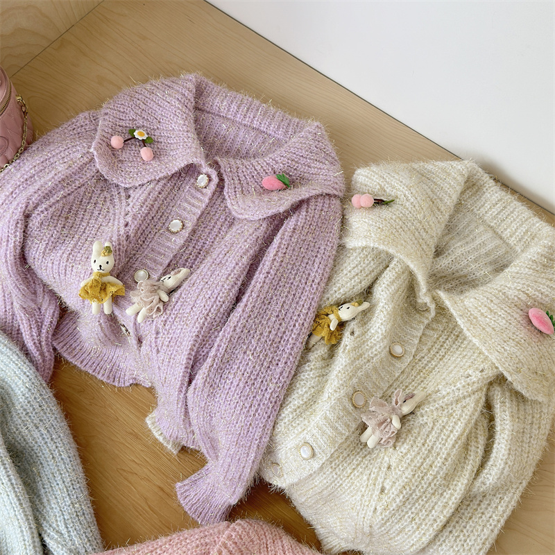 Franse babykraag trui jas voor dames in de herfst winter, met een high-end en chique Western stijl poppen gebreide cardigan_voghion.com