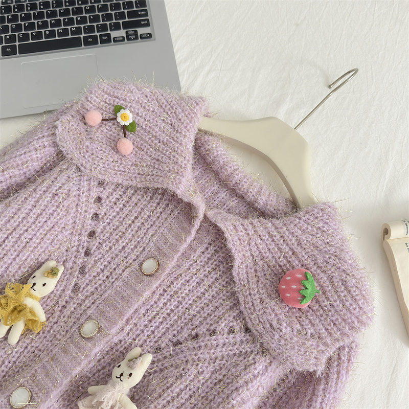 Franse babykraag trui jas voor dames in de herfst winter, met een high-end en chique Western stijl poppen gebreide cardigan_voghion.com