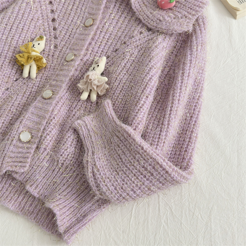 Franse babykraag trui jas voor dames in de herfst winter, met een high-end en chique Western stijl poppen gebreide cardigan_voghion.com