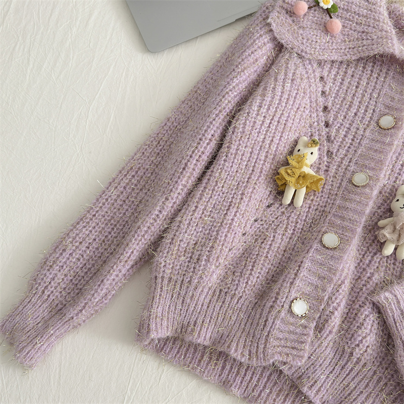 Franse babykraag trui jas voor dames in de herfst winter, met een high-end en chique Western stijl poppen gebreide cardigan_voghion.com