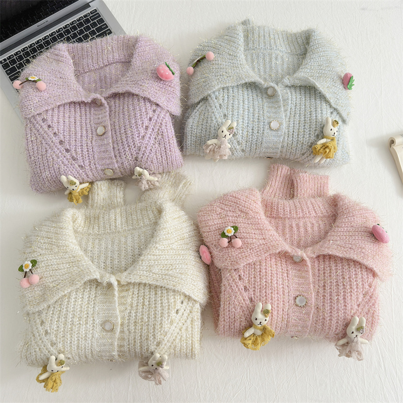 Franse babykraag trui jas voor dames in de herfst winter, met een high-end en chique Western stijl poppen gebreide cardigan_voghion.com