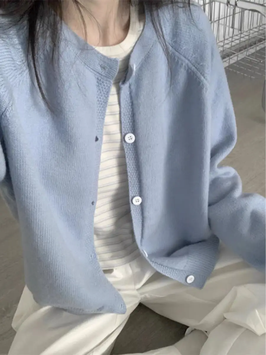 라운드넥 울 가디건 상세 이미지 1