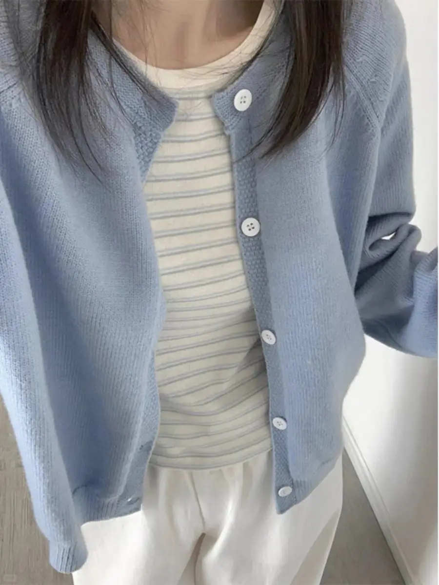라운드넥 울 가디건 상세 이미지 3