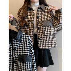 批发女装<b class='q'>千鸟格</b>小香风外套秋季新款胖妹妹高级感洋气宽松显瘦短款皮衣