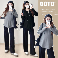 批发实拍~新款孕妇<b class='q'>秋</b>冬时尚休闲百搭拉链宽松长袖孕妇装上衣