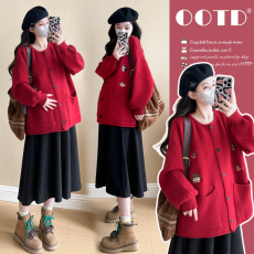 批发实拍~2024秋<b class='q'>冬</b>新款韩版时尚重工刺绣卡通图案开衫上衣毛衣裙