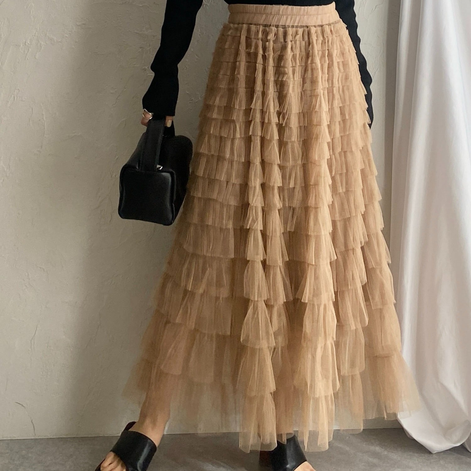 实拍  网纱裙百搭公主蛋糕裙高腰显瘦长裙a字半身裙子 新中式