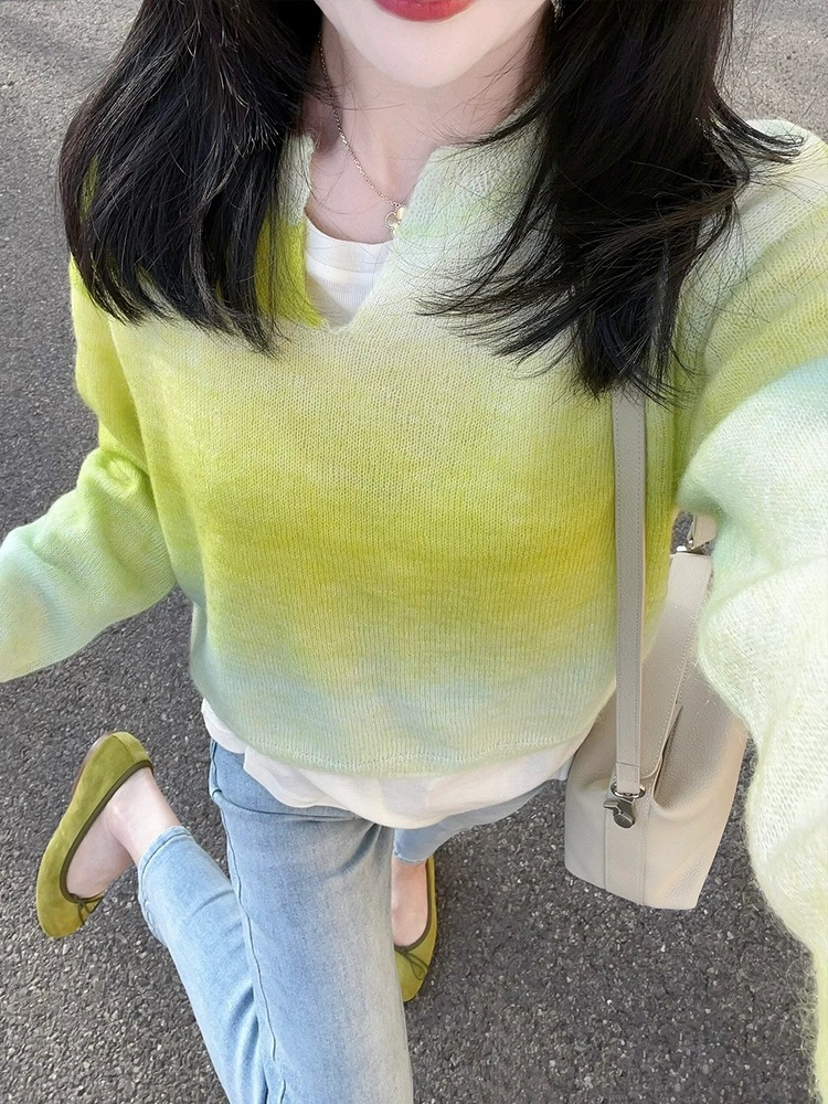 봄 새로운 한국 스타일 그라데이션 얇은 스웨터