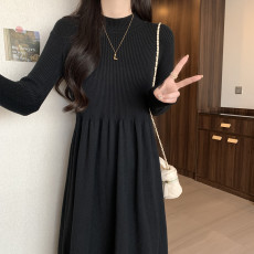 批发实拍大码女装秋冬半高领针织<b class='q'>连衣裙</b>胖MM百搭气质打底内搭毛衣裙
