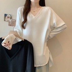 批发实拍~胖MM大码V领正肩长袖T恤<b class='q'>宽松</b>显瘦<b class='q'>卫衣</b>上衣