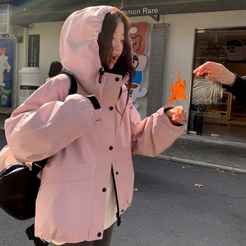Netmap Pink Women's Small Size Spring and Autumn Waterproof Windproof Drawstring Hoodie Stormtrooper Coat Thin_voghion.com