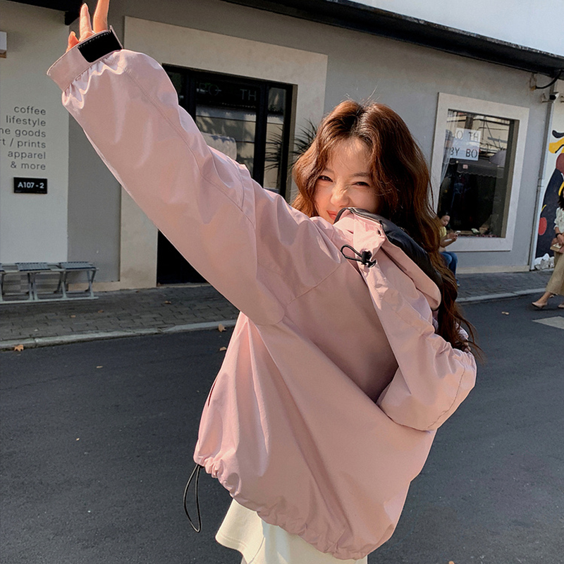 Netmap Pink Women's Small Size Spring and Autumn Waterproof Windproof Drawstring Hoodie Stormtrooper Coat Thin_voghion.com