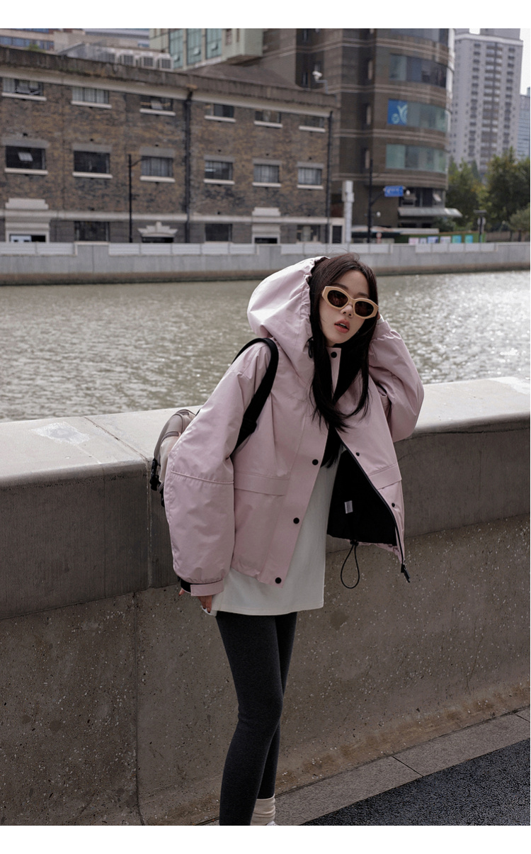 Netmap Pink Women's Small Size Spring and Autumn Waterproof Windproof Drawstring Hoodie Stormtrooper Coat Thin_voghion.com