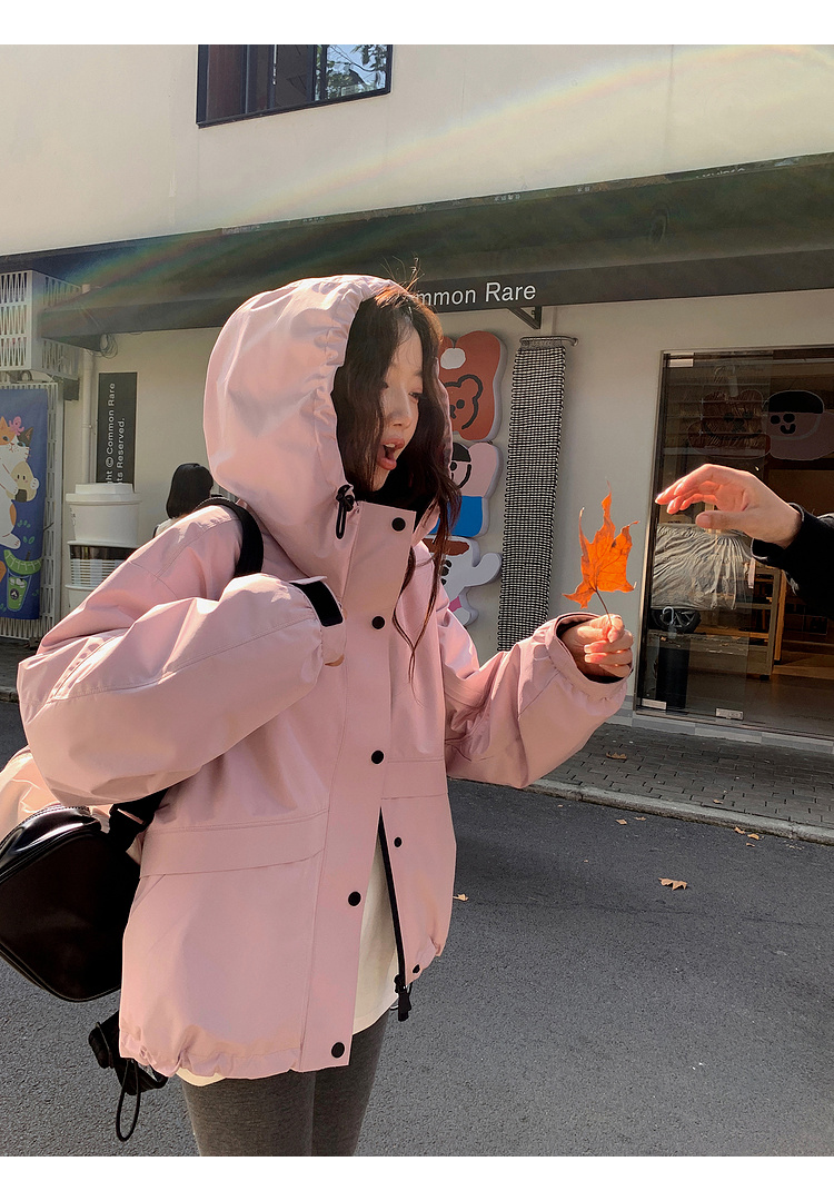 Netmap Pink Women's Small Size Spring and Autumn Waterproof Windproof Drawstring Hoodie Stormtrooper Coat Thin_voghion.com