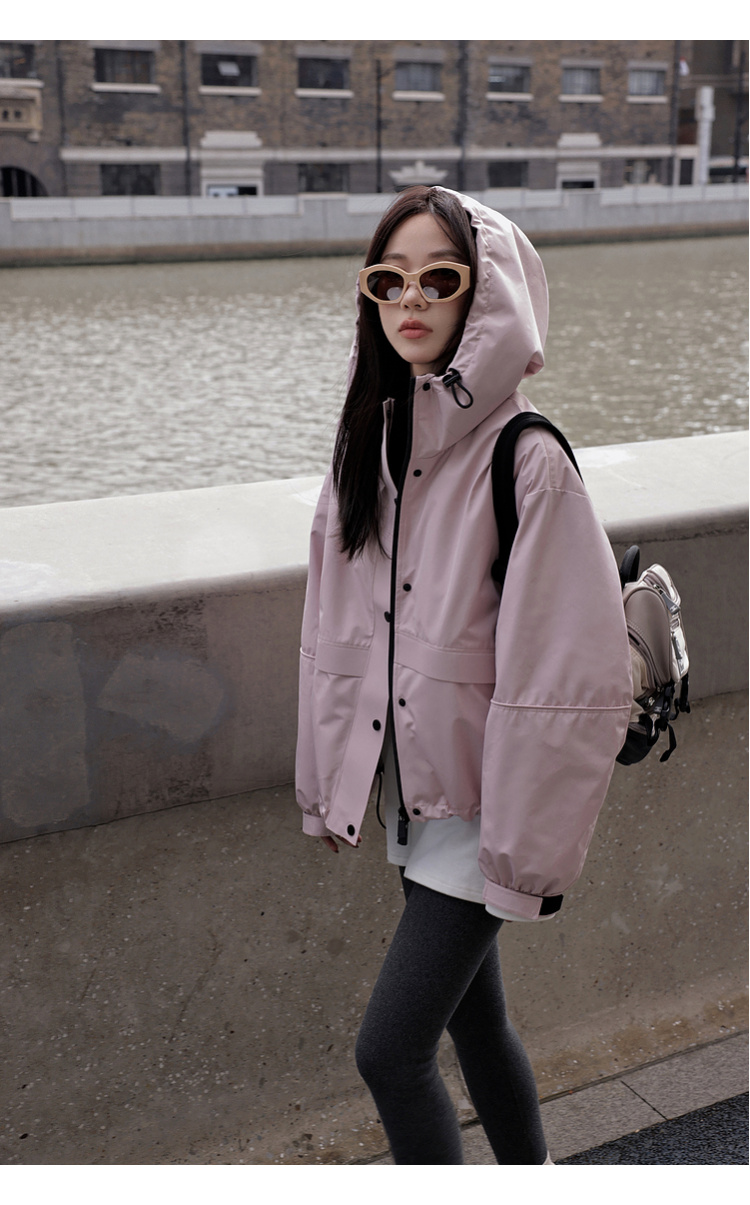 Netmap Pink Women's Small Size Spring and Autumn Waterproof Windproof Drawstring Hoodie Stormtrooper Coat Thin_voghion.com