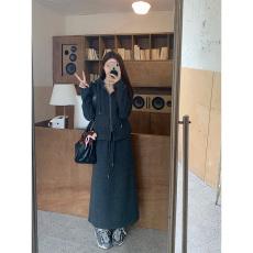 批发实拍-三件套加<b class='q'>婴儿</b>绒连帽<b class='q'>卫衣</b>外套松紧腰阔腿裤半身裙通勤女