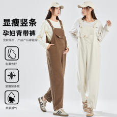 批发实拍2025春秋新款孕妇<b class='q'>背带裤</b>加厚竖条纹欧棉绒<b class='q'>韩版</b>孕妇休闲直筒裤