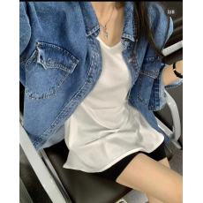 批发新款休闲衬衣女韩版领单排扣宽松显瘦百搭牛仔外套款