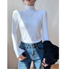 批发半高领黑色女士加绒打底衫时髦时尚洋气内搭长袖T恤显瘦上衣秋冬