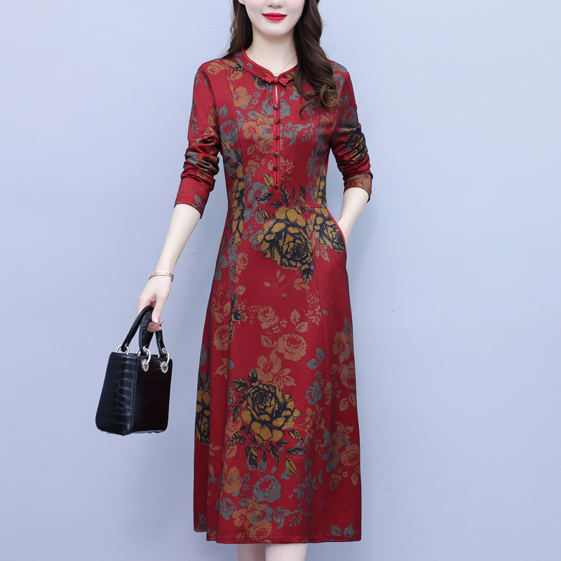 PF26315# 改良旗袍连衣裙女新款喜婆婆婚宴礼服洋气质高贵妈妈裙子女裝貨源服裝批發