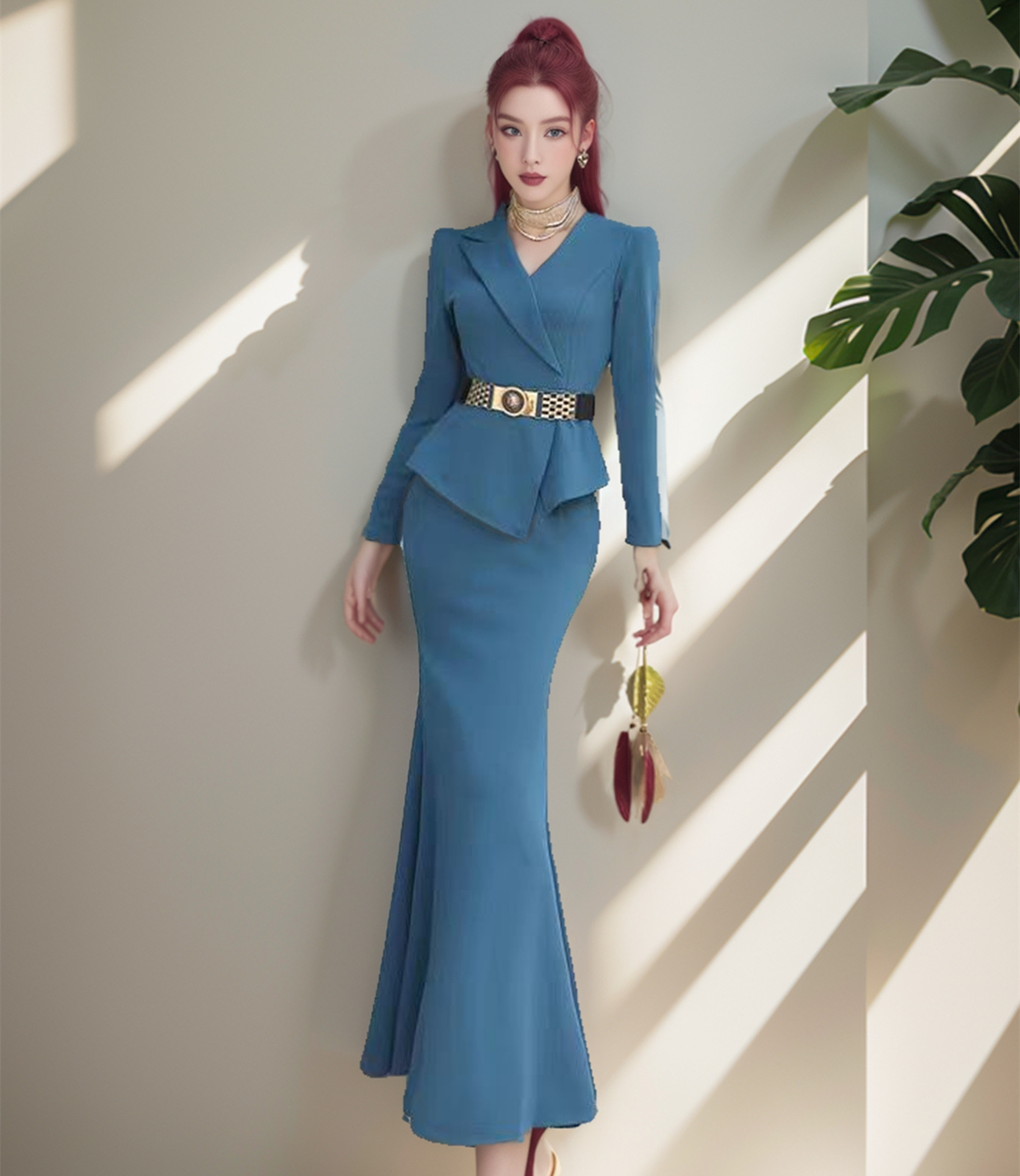 FA36886# 秋季新款性感修身包臀假两件连衣裙气质名媛礼服裙长裙 服裝批發女裝批發服飾貨源