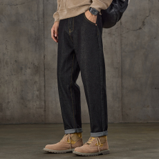 批发实拍2024秋冬季重磅黑色牛仔裤男潮流宽松直筒休闲百搭弹力裤子