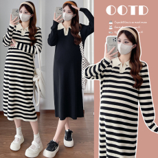 批发实拍春秋孕妇装针织孕妇<b class='q'>连衣裙</b>韩版<b class='q'>宽松</b>大码V领长款产后哺乳裙