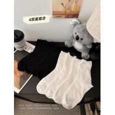 批发实拍实价韩版纯色百搭袜子女中筒袜秋冬堆堆袜长袜女袜纯棉4双装