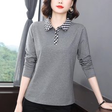 批发妈妈翻领长袖打底衫纯棉2024新款<b class='q'>春</b>秋全棉t恤女40岁女洋气polo衫