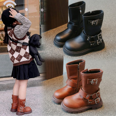 批发女童马丁靴2024<b class='q'>秋</b>季新款侧扣童鞋男童皮靴时尚英伦风靴子洋小男孩