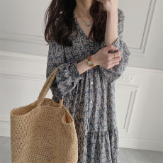 批发已出货 法式复古桔梗<b class='q'>连衣裙</b>女新款夏季韩版宽松大码气质长裙子