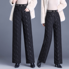 批发2024冬季羽绒棉裤直筒裤女高腰宽松加绒保暖加厚长裤羽绒棉裤子