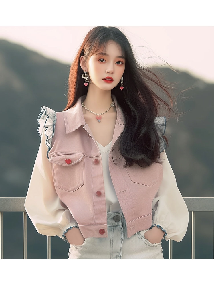 작은 키 가을 겨울 새로운 폭발 한 부서 착용 가져 가라. 다시 a 다시 바람의 소리 고급 센스 핑크색 패치워크 워크웨어 재킷 재킷