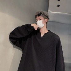 批发肌理感白色圆领卫衣男款春秋款垂感宽松潮牌潮流美式重磅v领外套