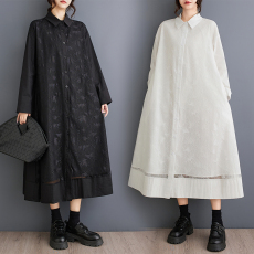 批发实拍春秋韩新款宽松<b class='q'>大码</b>网纱拼接中长款文艺复古长袖<b class='q'>连衣裙</b>