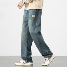 批发实拍2024秋冬新款潮牌牛仔裤男潮流拼接宽松直筒休闲百搭复古长裤