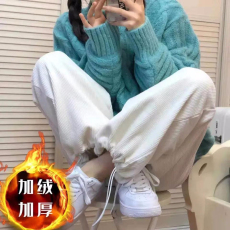 批发复古灯芯绒加绒加厚直筒休闲裤子女宽松束脚百搭阔腿裤