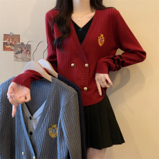 批发实拍<b class='q'>大码</b>女装胖mm秋假两件设计感刺绣针织衫显瘦开衫小<b class='q'>外套</b>上衣潮