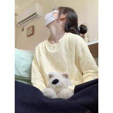 批发纯棉  个性印花长袖T恤女白色撞色简约内搭高级感打底上衣